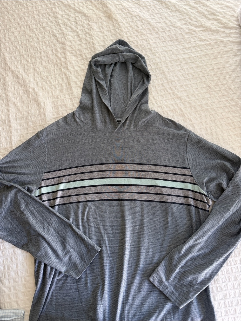 Vineyard Vines Gray Hooded Long Sleeve Shirt with Stripe Detail